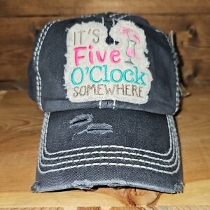 Black Distressed Ball Caps Lot (2) Its 5 O'Clock Somewhere Margarita Cocktail